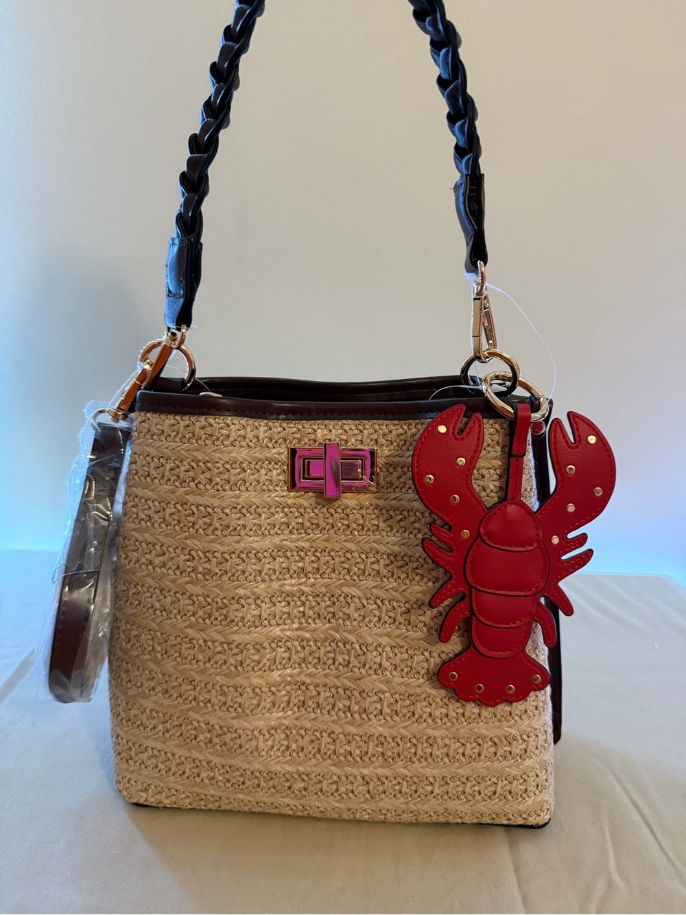 Women’s Straw Tote with Red Lobster Charm